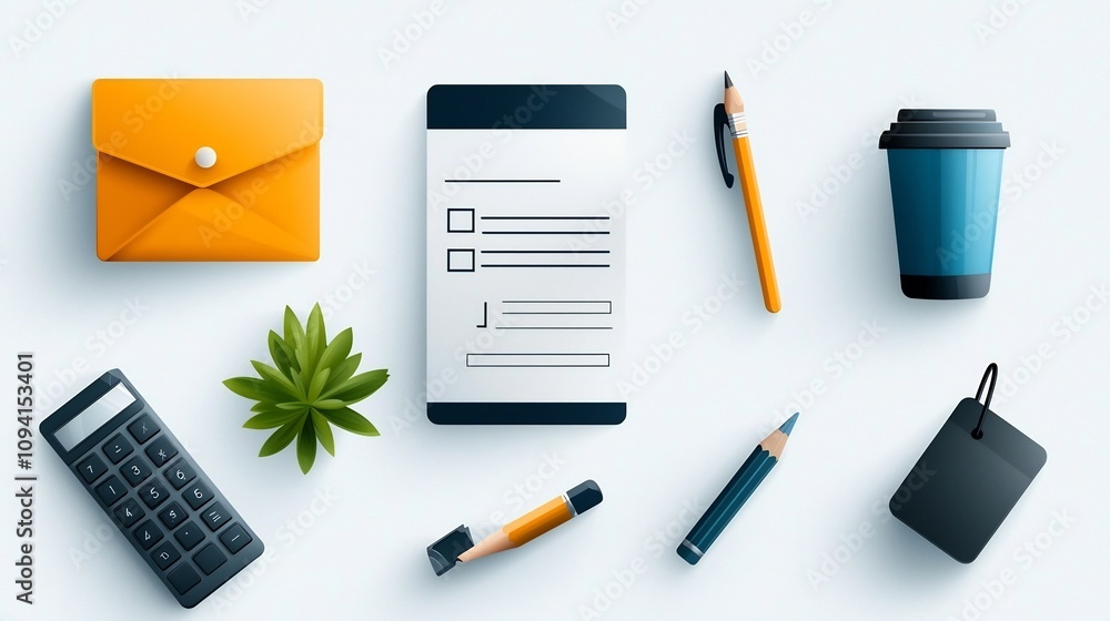 Poster Collection of clean and minimal outline icons highlighting various themes such as online forms pencil writing receptionist tasks and other administrative processes in a modern
