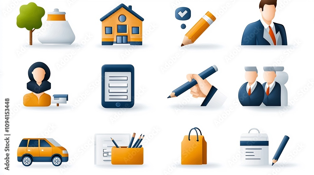 Poster Set of clean and modern icons featuring minimalist outline designs focused on online filling writing and receptionist tasks for office business and administrative workflow processes