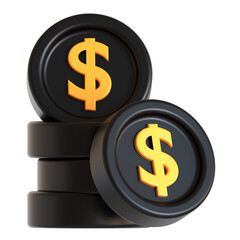 dollar coin black 3d icon illustration 
