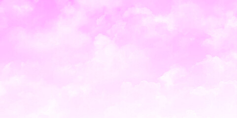 Horizontal of white puffy clouds and pink sky in sunny day background. Vector design