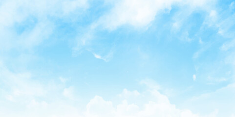 Sky blue Aquarelle paint paper textured canvas element. Summer Blue Sky and white cloud white background. Abstract white cloud and blue sky texture background