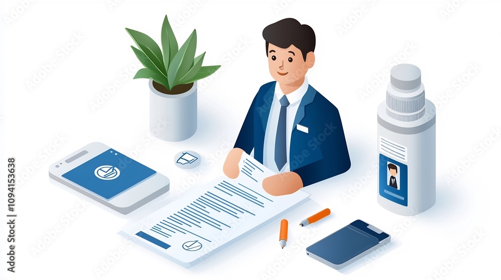 Fototapete A set of clean linear icons depicting various elements of the document and identity management process such as form editing identity addition and digital workflow