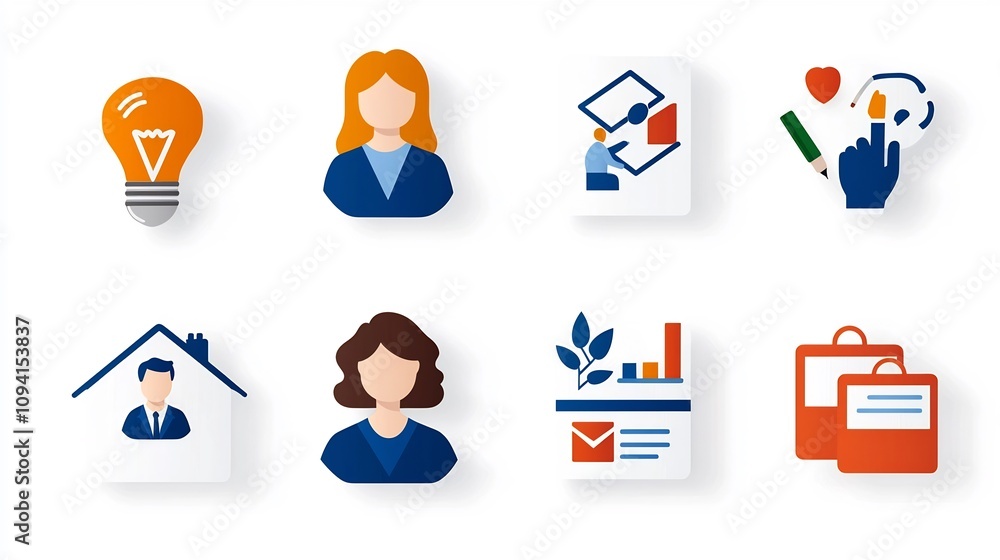 Aufkleber Clean and minimal outline icons highlighting human centered concepts of groups organizations and communities in a neat and organized graphic design format