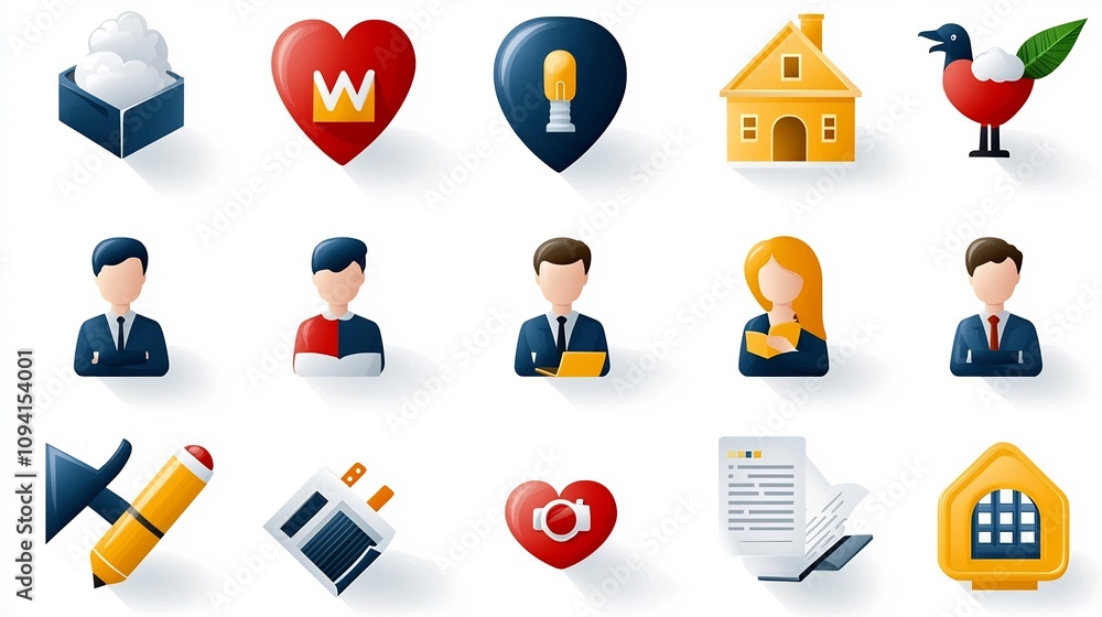Fototapete Set of 15 icons illustrating human related business themes including audience engagement community building and participant groups in a simple minimal and line style format