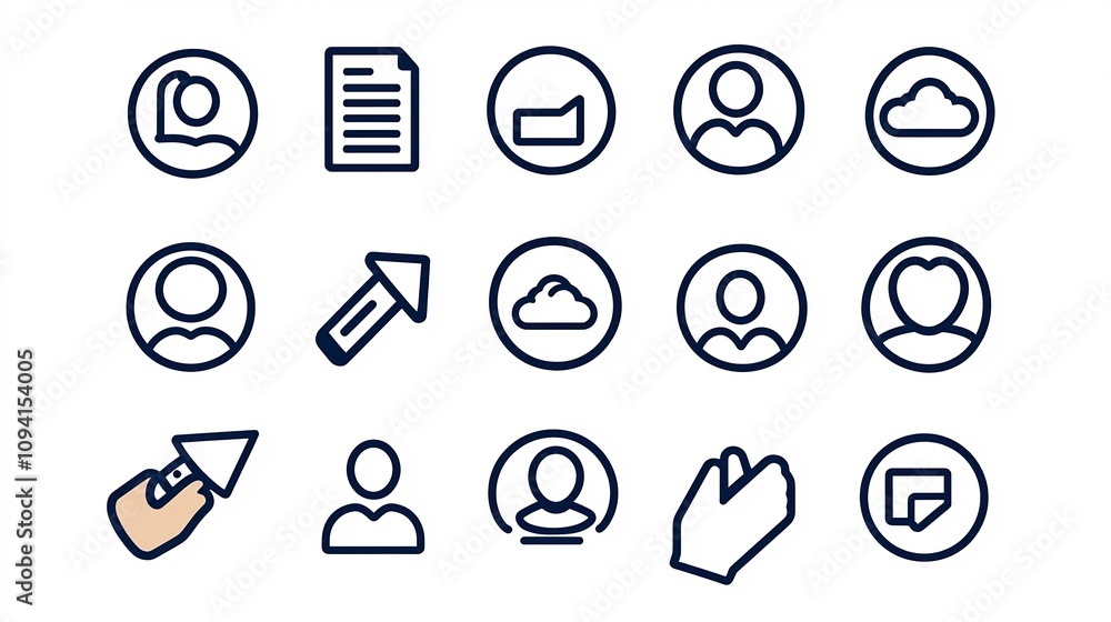 Aufkleber Set of 15 elegant and minimalist thin line icons illustrating human centric themes such as audience engagement community building participant groups and collaborative workflows