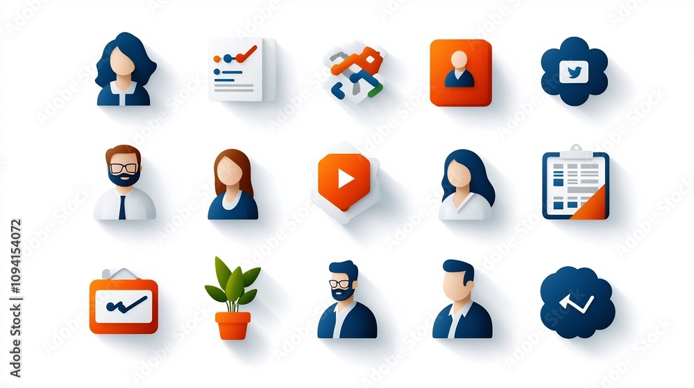 Poster A curated collection of clean outline icons depicting various social and organizational elements such as members teams and populations in a minimalist and modern style