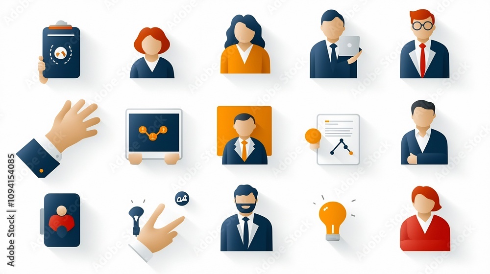 Poster collection of 15 detailed thin line icons focusing on people themes such as team populations and gro