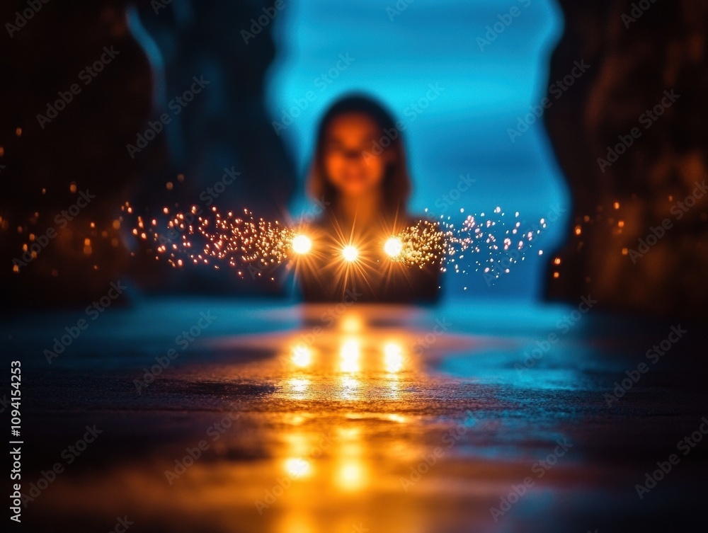 Poster futuristic illuminated path light reflection abstract artwork