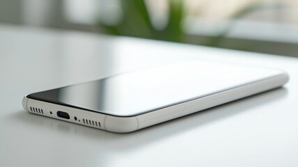 sleek white smartphone on table, showcasing modern design and elegance