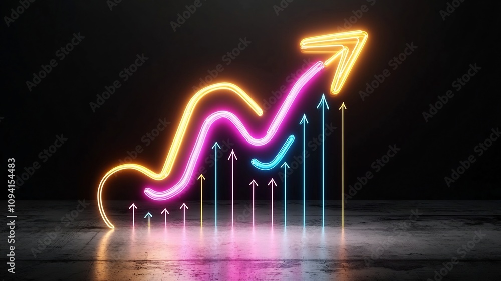 Aufkleber luminous beam of neon energy forming an upward arrow emanating dynamic and vibrant movement against 