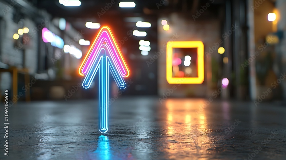 Aufkleber Striking image of a vibrant glowing light arrow pointing upward against a dark canvas symbolizing dynamic motion energy and velocity