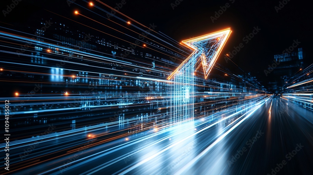 Fototapete vibrant glowing arrow shaped beam of colorful luminous energy appearing to move upward with fast dyn