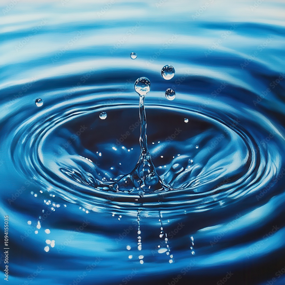 Wall mural A single water drop creates a splash and ripples in a pool of clear blue water.