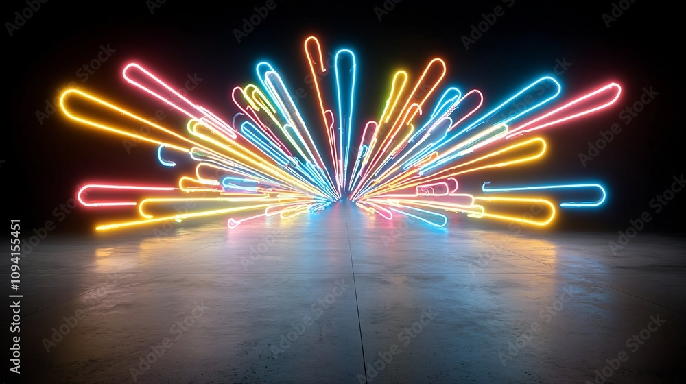 Aufkleber Intense neon beams in a dynamic vertical composition radiating upward with energy and brightness on a deep dark canvas background