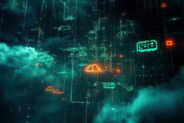 Obraz premium Here's a possible and keyword list for your stock photo image.. Abstract digital cloud network.
