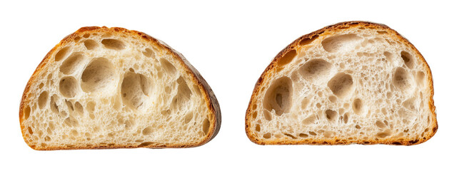 baguette bread slices isolated on transparent background, top view, PNG