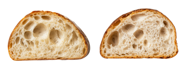 baguette bread slices isolated on transparent background, top view, PNG