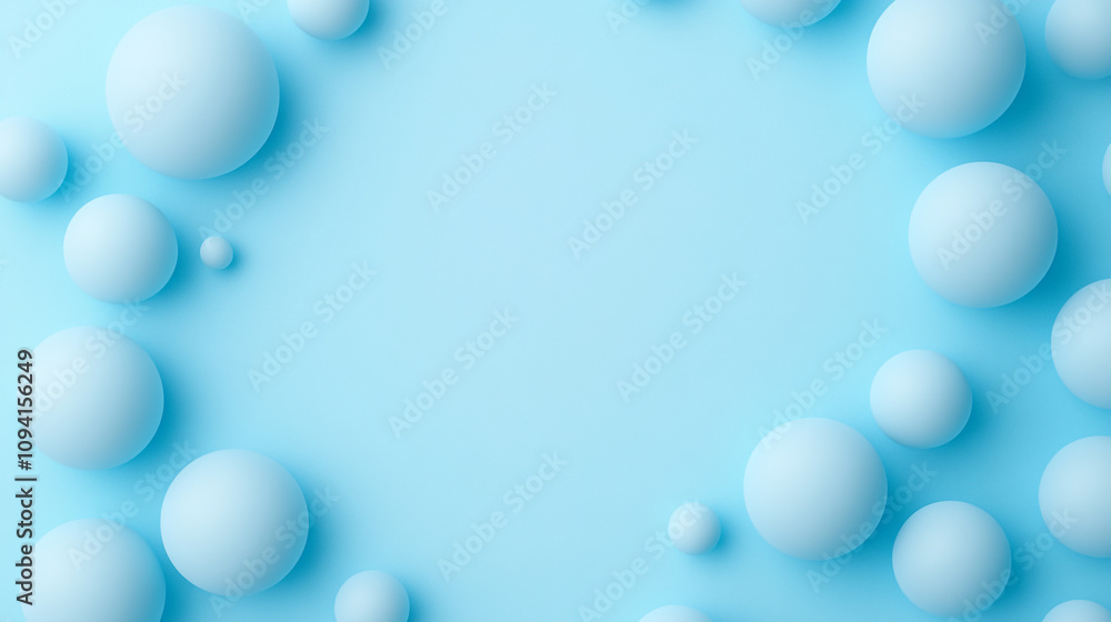 Poster soft pastel blue background with floating round shapes for creative design elements