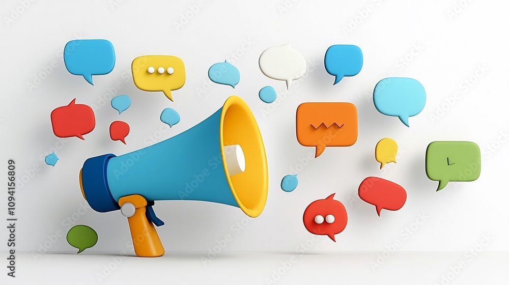 Aufkleber vibrant megaphone with multicolored speech bubbles emerging symbolizing the power of communication s