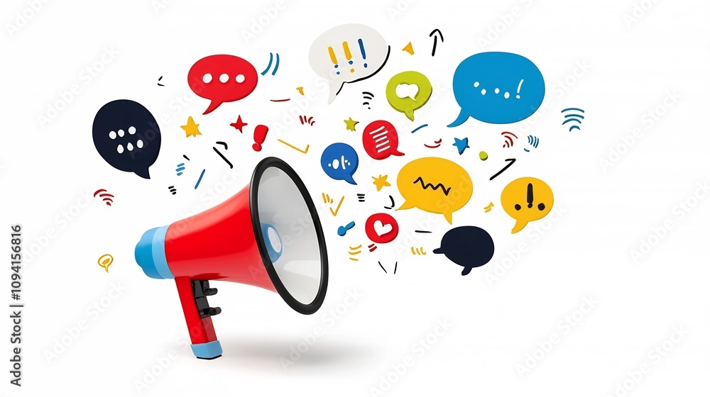 Aufkleber dynamic and colorful megaphone releasing a burst of vibrant speech bubbles highlighting the power of