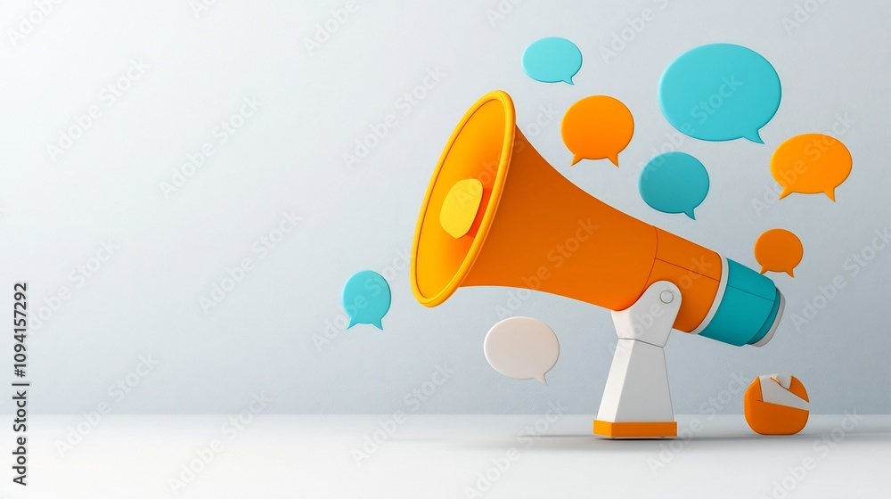 Aufkleber vibrant and bold colored megaphone with floating speech bubbles representing the concept of digital 