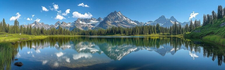 Mountain Lake Reflection in Washington Nature Scenery with Majestic Peaks Lush Forest and Clear Blue Sky