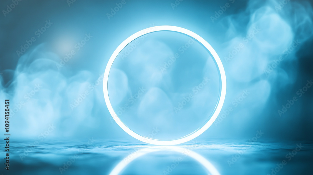Poster light circle surrounded by mist creating a surreal atmosphere in a dimly lit environment