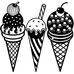 set of ice-cream collections illustrations vector art isolated white background