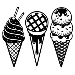 set of ice-cream collections illustrations vector art isolated white background