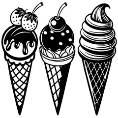 set of ice-cream collections illustrations vector art isolated white background