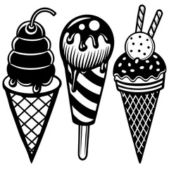 set of ice-cream collections illustrations vector art isolated white background