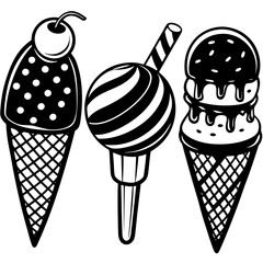 set of ice-cream collections illustrations vector art isolated white background