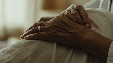 A healthcare worker comforting an elderly patient in a hospice care facility, Reflecting compassion and dignity in end-of-life care, photography style