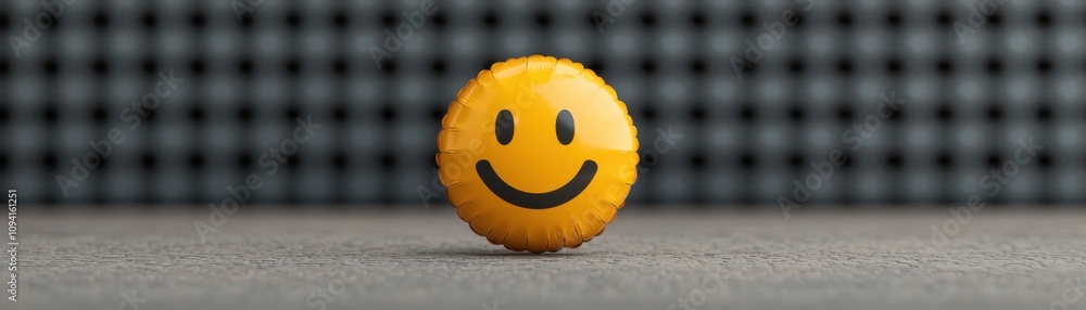 Poster a cheerful yellow smiley face sits on a surface with a textured background adding depth to its playf