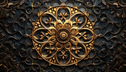 Intricate golden floral design on a dark background, showcasing craftsmanship and artistry.