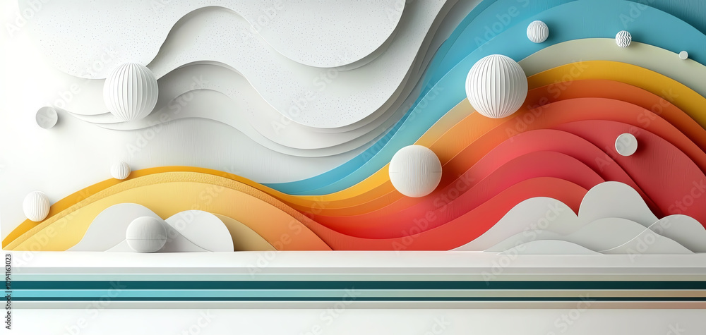 Poster dynamic waves of color and shape abstract art installation contemporary gallery vibrant environment 