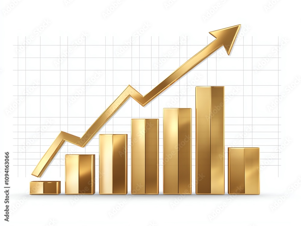 Poster a golden bar graph with an arrow pointing up, representing growth and success.