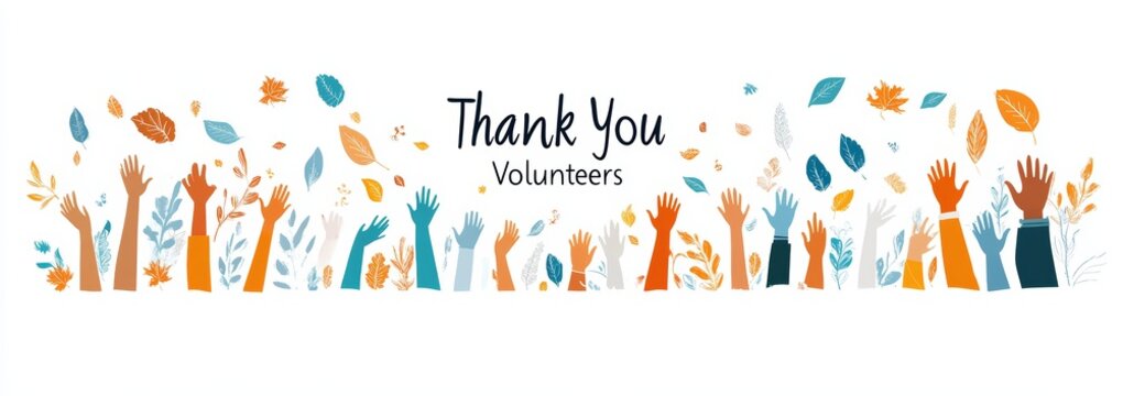 Volunteer Appreciation and Community Support with Hands Raised and Colorful Leaves