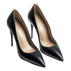 Stylish Black Leather High Heels, isolated on transparent background