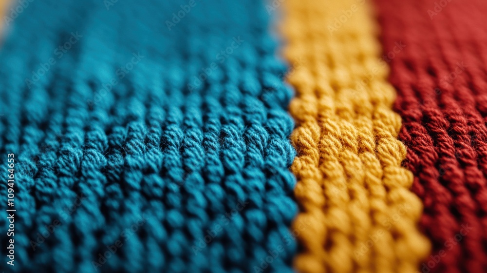 Poster the fabric displays a rich array of colors, with intricate knitting techniques creating a visually a