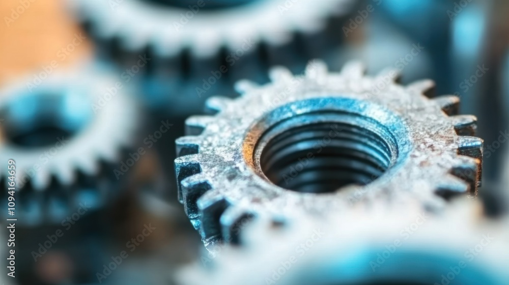 Poster interlocking metal gears rotate smoothly, showcasing the complex mechanisms crucial for machinery fu