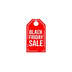 A vector style icon of a red discount tag with the text "Black Friday Sale" in white in white background 