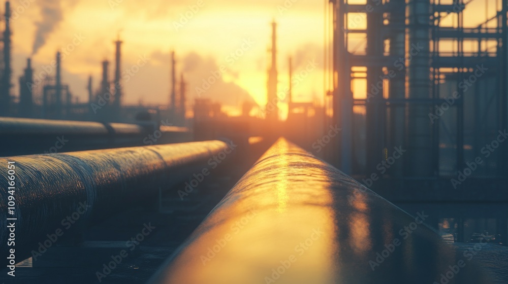 Poster a pipeline is shown in the foreground of a sunset