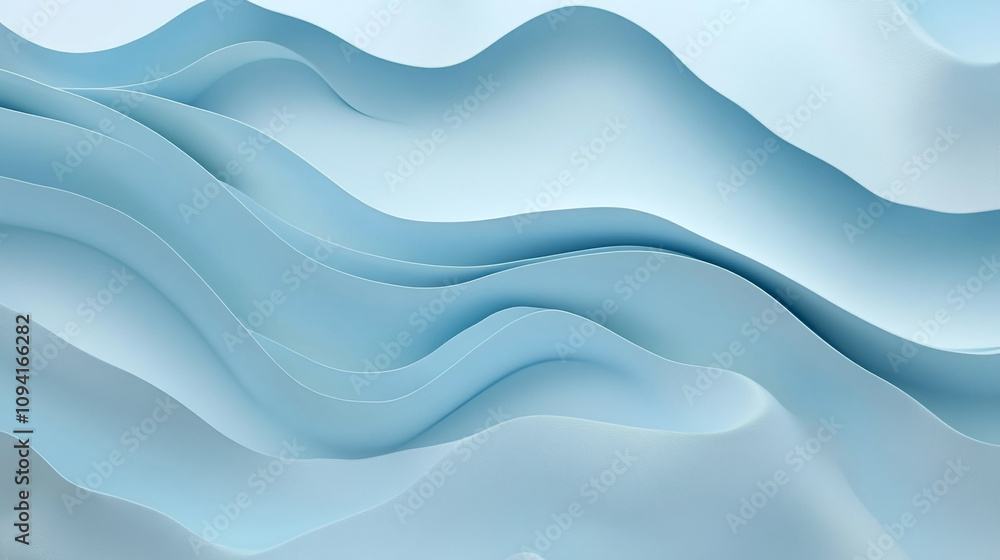 Poster Soft blue waves create a serene abstract background in gentle undulating layers