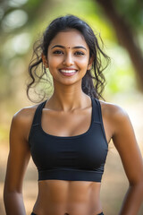 Fototapeta premium Indian fitness woman smile in sportswear, female athlete workout