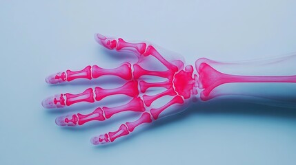 Digitized Skeletal Hand Anatomy Captured in Vibrant Pink Hues Representing the Technological and Scientific Advancements in Medical Imaging and Diagnostics
