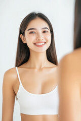 Indonesian fitness woman smile in sportswear, female athlete workout