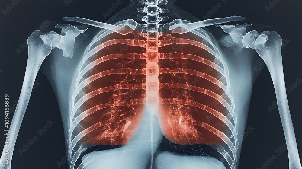 Poster x ray image capturing the detailed skeletal structure of the thorax including the ribs spine and lun