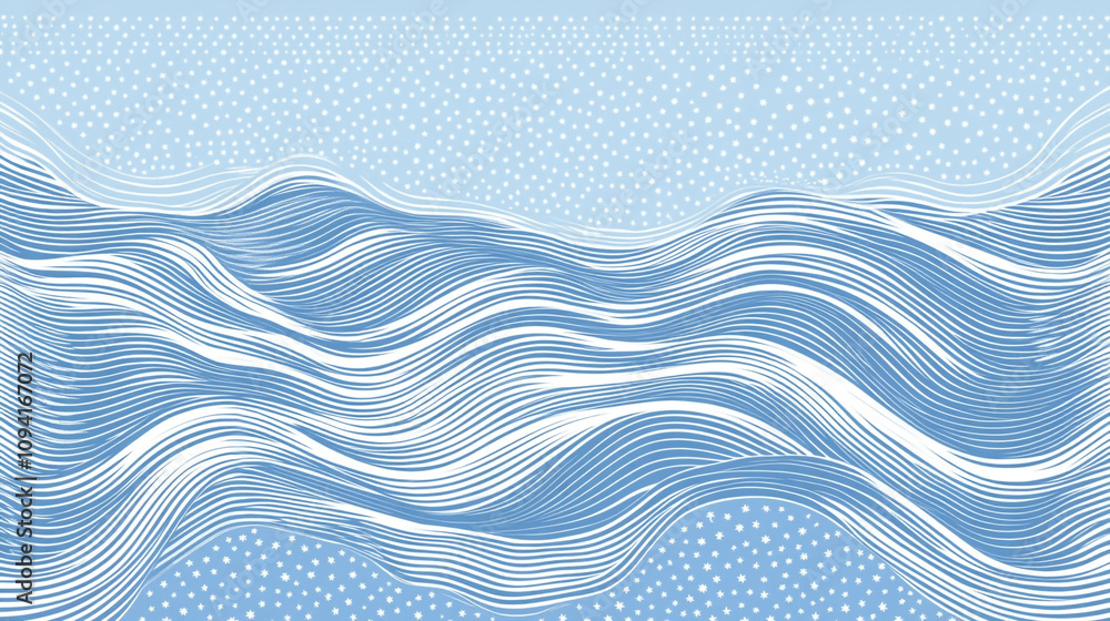 Poster abstract waves in soft blue tones with dotted pattern creating a serene water effect