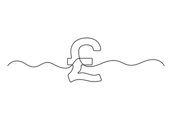 Continuous one line drawing of pound sterling symbol. Single line art of pound coin sign. Editable line. Vector illustration